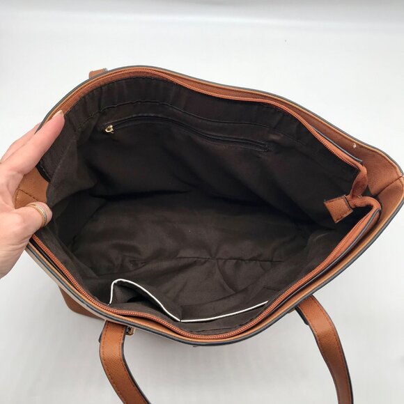 Elim & Paul White & Brown Colorblock Tote Bag - Picture 10 of 11